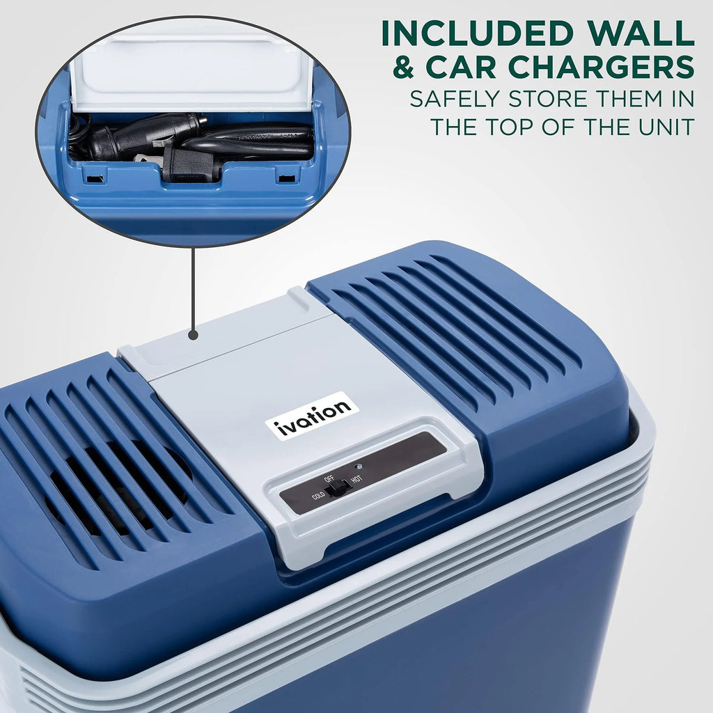 24L Portable Thermoelectric Cooler & Warmer 12V with Handle Blue